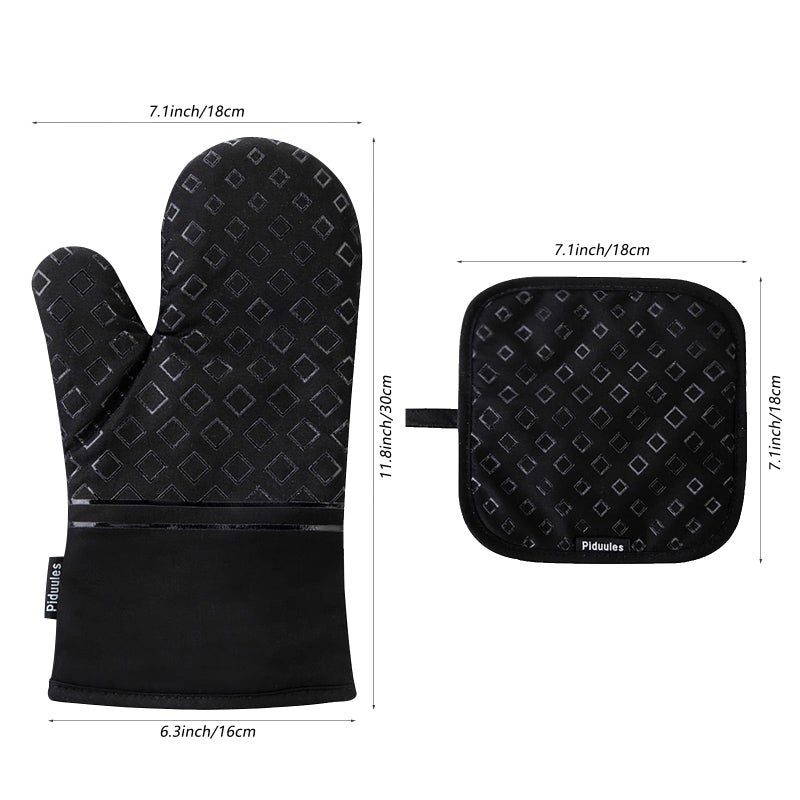 Piduules Set of 4 Oven Mitts and Pot Holders, 482 F Heat Resistant Hot Plate Moving Non-Slip Gloves for BBQ, Grill, Baking, Cooking, Oven, Microwave (Black) - Image 3
